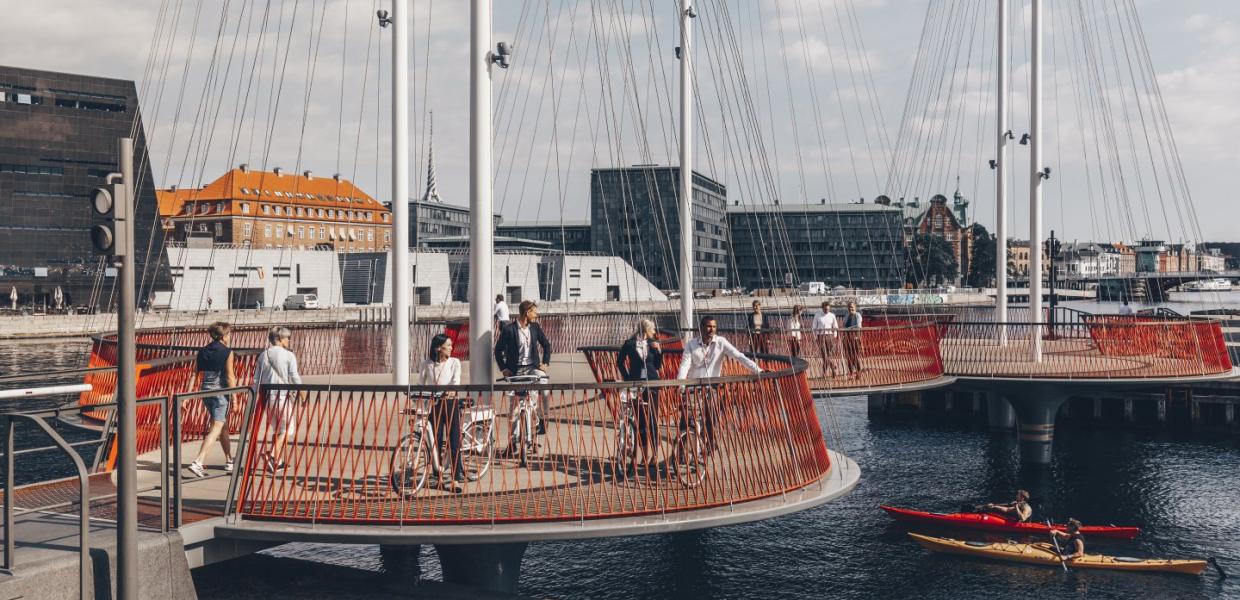 Cyclists in Copenhagen on the Circle bridge, Denmark