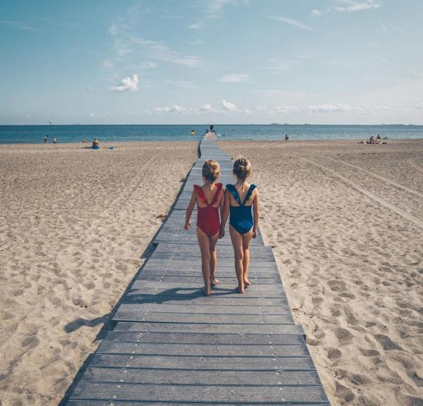 Two girls at the beach park on Amager in Copenhagen