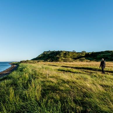 Hiking on island Mors in Limfjord, North Jutland in Denmark