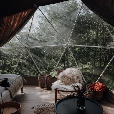 De luxe forest glamping dome Bøgebjerg in Kystlandet, Denemarken