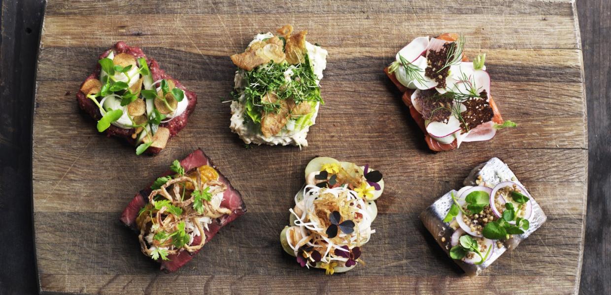 Traditional Danish food smørrebrød at aamans deli in copenhagen, Denmark